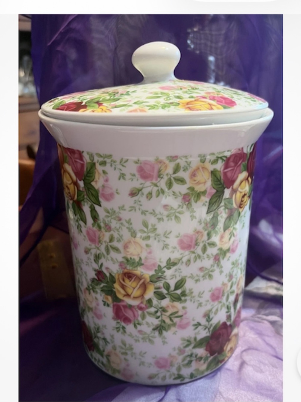 Royal Albert Country Rose Cottagecore Cookie Jar - RARE